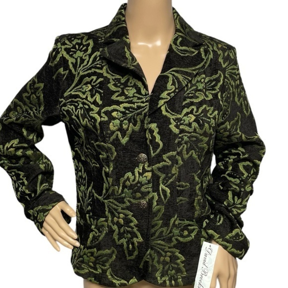 David Brooks Women’s Green Brown M Blazer Leaf Tapestry NWT